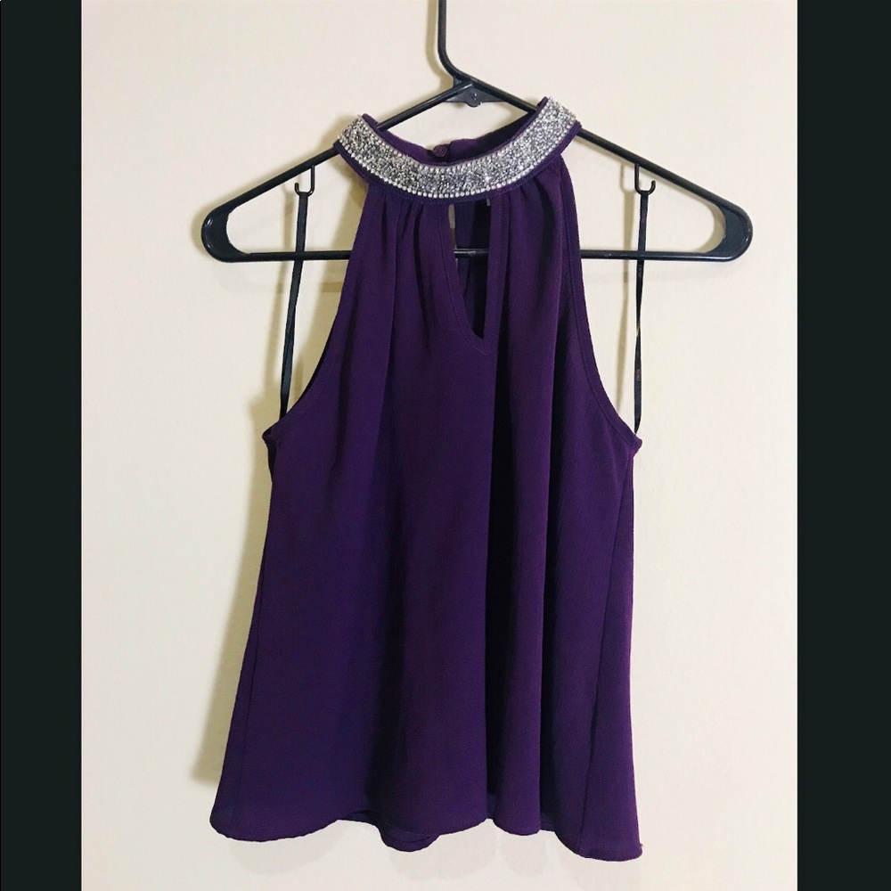A’gaci NWT purple rhinestone collar top (S)